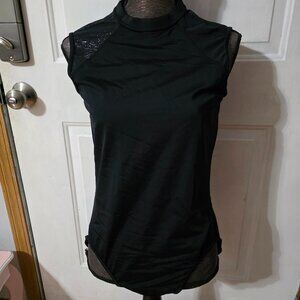 Black Body Suit With Mesh Shoulders